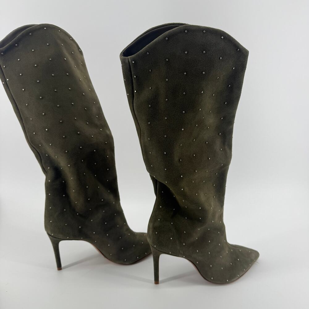 Schutz Maryana Aspen Suede Studded Heeled Boots - Womens 9 Olive Green NEW - Picture 5 of 9